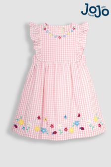 Jojo Maman Bébé Gingham-Hübsches Sommer kleid mit Gänseblümchen-Applikation (Q80931) | 40 €