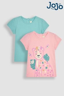 JoJo Maman Bébé Pink Cheetah & Duck Egg Blue 2-Pack T-Shirts (Q80935) | $36