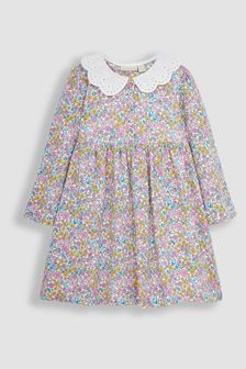 JoJo Maman Bébé Pink Jungle Floral Broderie Collar Jersey Dress (Q80946) | SGD 45