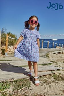 JoJo Maman Bébé Blue Nautical Wave Button Front Summer Dress (Q80951) | $39