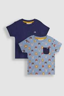 JoJo Maman Bébé Blue Safari Cats 2-Pack Pocket T-Shirts (Q80954) | OMR11