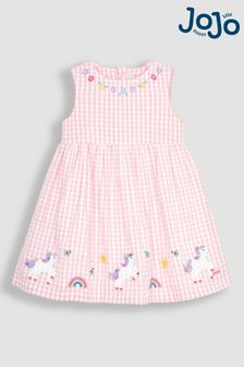 JoJo Maman Bébé Pink Unicorn Appliqué Gingham Summer Dress (Q80963) | €42