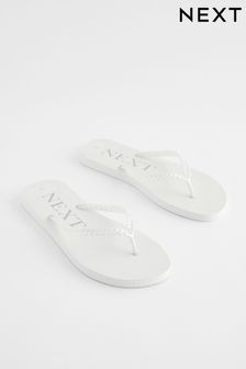 White Pearlised Plaited Flip Flops (Q80989) | $25