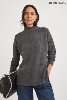 Suéter gris carbón jaspeado con abertura lateral de canalé de JD Williams (Q81025) | 37 €