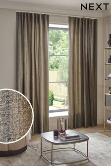 Black/Bronze Gold Metallic Stripe Wave Header Lined Curtains (Q81167) | €165 - €266