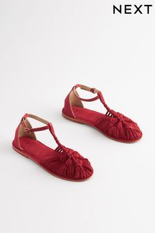 אדום - Forever Comfort® Leather T-bar Huarache Shoes (Q81230) | ‏120 ‏₪