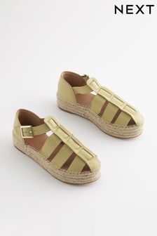 Lime Green Forever Comfort® Leather Chunky Fisherman Espadrille Shoes (Q81235) | SGD 91