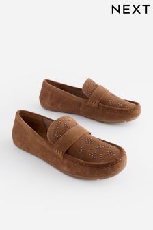 Tan Brown Forever Comfort® Leather Stud Driver Shoes (Q81276) | AED180