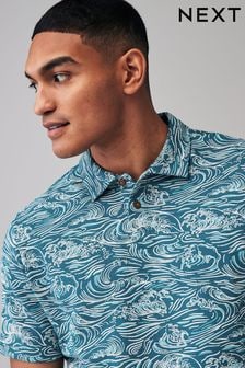 Blau, Welle - Strukturiertes, bedrucktes Polo-Shirt (Q81377) | 42 €