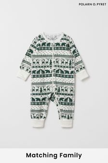 Polarn O Pyret Green Organic Christmas Reindeer Print Sleepsuit (Q81390) | ₪ 112