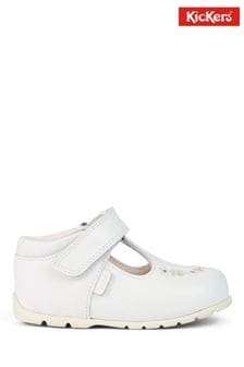 Kickers T Bar Baby Flower White Shoes