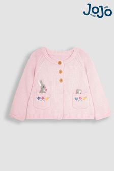 JoJo Maman Bébé Pink Bunny Appliqué Cardigan (Q81393) | $57