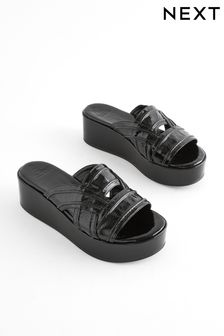 שחור - נעליים פתוחות מאחור (נעלי מיול) עם פלטפורמת וודג' צרה דגם Western מקולקציית Forever Comfort® (Q81415) | ‏120 ‏₪
