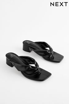 Black Forever Comfort® Toe Post Block Heel Mules (Q81416) | $70