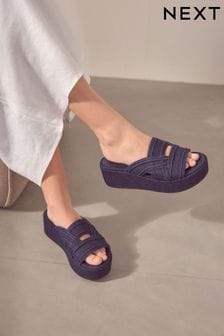 دنيم - أحذية مفتوحة من الخلف Western حذاء بكعب وتد من Forever Comfort® (Q81457) | 185 ر.س