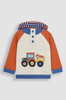 JoJo Maman Bébé Natural Tractor Appliqué Hooded Sweatshirt (Q81629) | €44