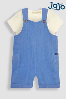 JoJo Maman Bébé Denim 2-Piece Cheesecloth Dungarees & Shirt Bodysuit Set (Q81634) | NT$1,170