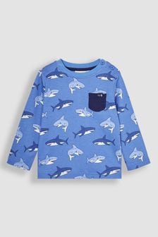 JoJo Maman Bébé Blue Shark Contrast Pocket Top (Q81662) | $22