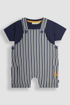 JoJo Maman Bébé Navy Blue Stripe Dungarees & T-Shirt 2-Piece Set (Q81678) | NT$1,030