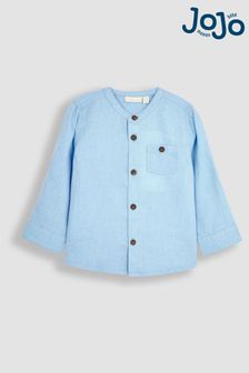 JoJo Maman Bébé Blue Classic Cotton Linen Summer Long Sleeve Shirt (Q81692) | $38