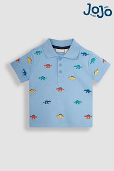 JoJo Maman Bébé Blue Dino Embroidered Polo Shirt (Q81701) | €21