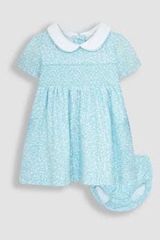 JoJo Maman Bébé Duck Egg Blue Ditsy Floral Smocked Jersey Dress (Q81719) | NT$1,170