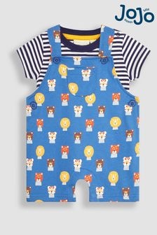 JoJo Maman Bébé Denim Blue Safari Cat Dungarees & T-Shirt 2-Piece Set (Q81745) | $46