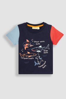 JoJo Maman Bébé Navy Blue Shark Appliqué T-Shirt (Q81748) | €27
