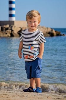 Bež mornarsko modra črtasta raki - Kratka majica z našitkom Jojo Maman Bébé (Q81759) | €19