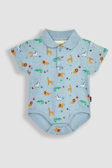 JoJo Maman Bébé Blue Safari Animals Polo Shirt Bodysuit (Q81760) | $28