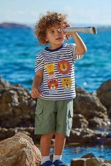 Weiß Marineblau Gestreift Safari Tier - Jojo Maman Bébé T-Shirt mit Applikation (Q81764) | 27 €