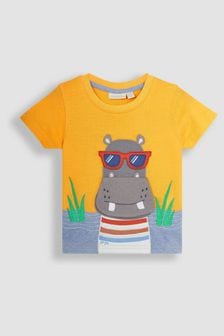 JoJo Maman Bébé Yellow Hippo Interactive Appliqué T-Shirt (Q81775) | KRW36,300