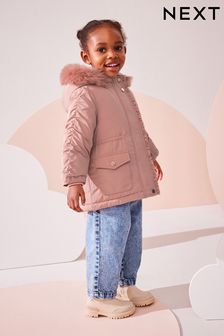 Pink Shower Resistant Frill Pocket Parka Coat (3mths-7yrs) (Q81815) | AED140 - AED160