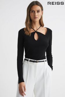 Reiss Black Sylvie Jersey Cut-Out Strappy Top (Q82065) | €149