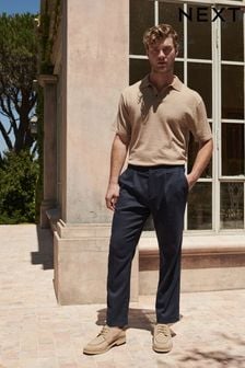 Navy Textured Side Adjuster Trousers (Q82095) | $53