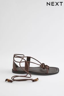 Chocolate Brown Forever Comfort® Wooden Ring Detail Strappy Sandals (Q82133) | MYR 145
