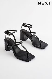 Black Forever Comfort® Toe Post Block Heel Sandals (Q82177) | $40