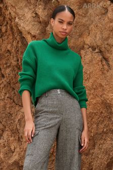 Apricot Green High Neck Ribbed Cropped Jumper (Q82291) | $65
