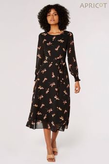 Apricot Black Single Watercolour Floral Midaxi Dress (Q82302) | KRW83,300