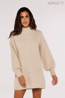 Apricot Cream Chunky Knit Puff Sleeve Jumper Dress (Q82307) | $77