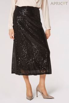 Apricot Black Sequin Sparkle Midi Skirt (Q82309) | $69