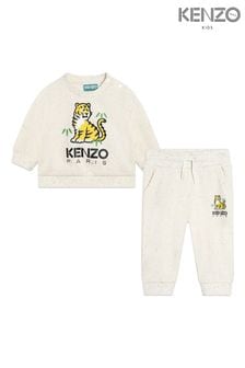 KENZO KIDS Natural Tiger Print Logo Sweatshirt and Joggers Set