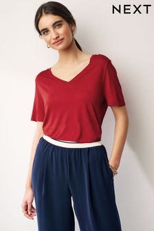 Red Slouch V-Neck T-Shirt (Q82369) | OMR4