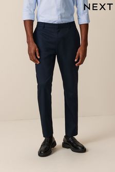 Mornarsko modra - Elegantne hlače z enobarvnim sprednjim delom (Q82377) | €20