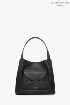 Jasper Conran London Darcey Leather 3 Section Black Hobo Bag (Q82382) | KRW597,700