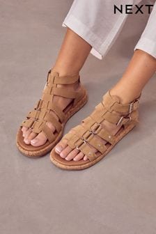 Sand Brown Regular/Wide Fit Forever Comfort® Leather Gladiator Sandals (Q82390) | $93