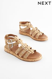 Sand Brown Extra Wide Fit Forever Comfort® Leather Gladiator Sandals (Q82391) | 202 QAR