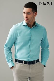 Aqua Blue Regular Fit Trimmed Easy Care Single Cuff Shirt (Q82472) | $50