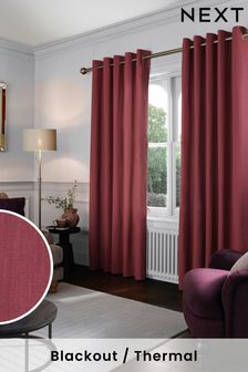 Raspberry Pink Cotton Blackout/Thermal Eyelet Curtains (Q82492) | ￥6,180 - ￥16,220