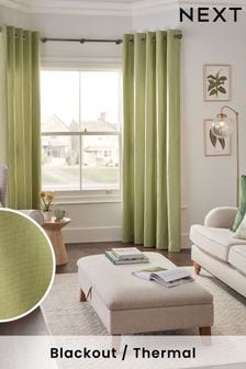 Olive Green Cotton Blackout/Thermal Eyelet Curtains (Q82493) | CA$99 - CA$260